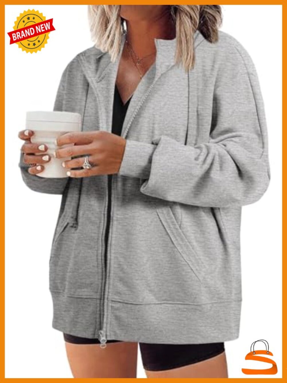 Plus Size Zip Up Hoodie Long Sleeve Oversized Sweatshirt